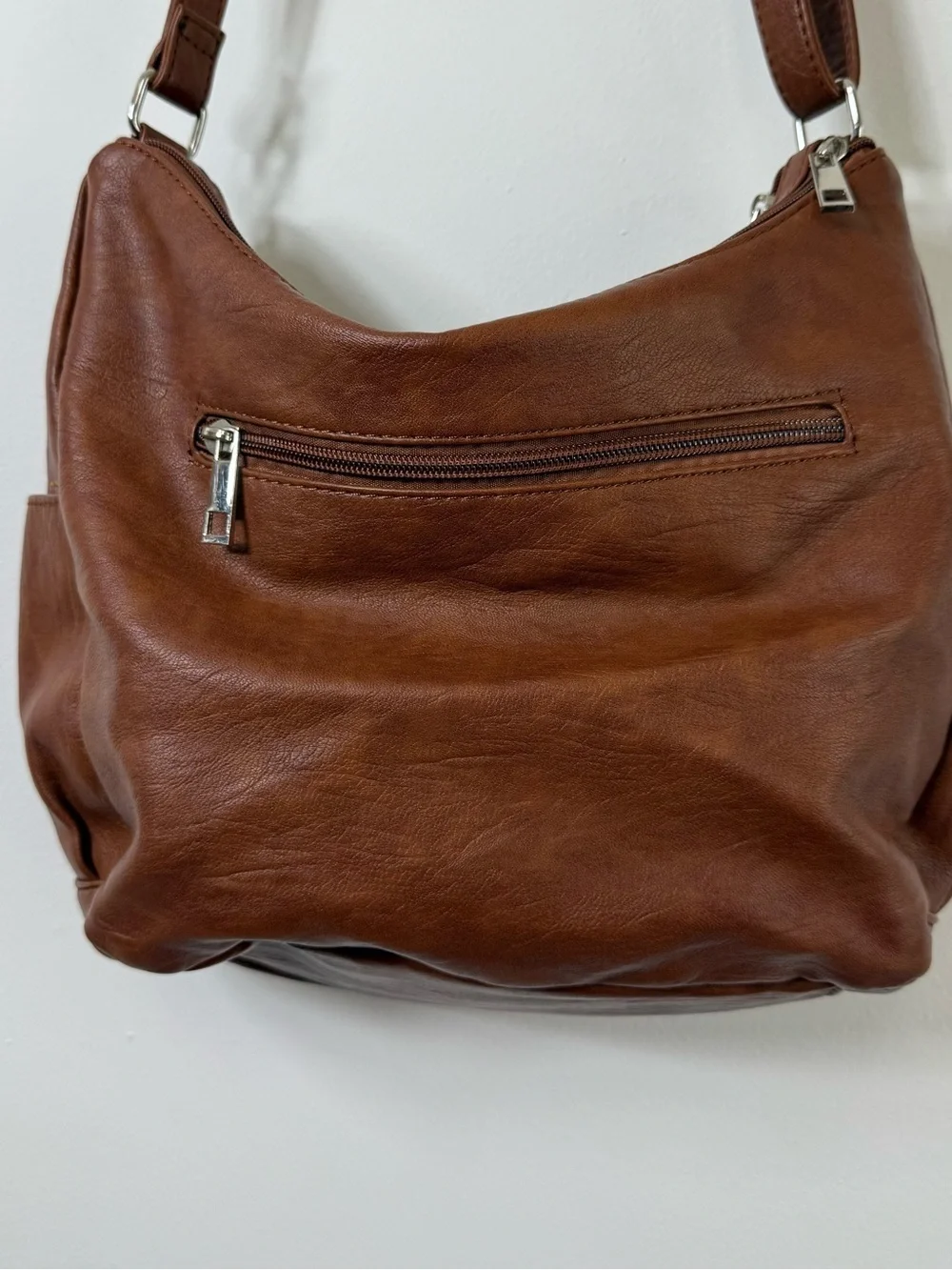 Sam & Hadley Brown Vegan Leather Multi-Pocket Slouchy Crossbody Shoulder Bag